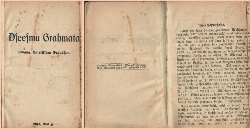 1923. gadā izdotās “Dziesmu grāmatas” titullapa un atvērums